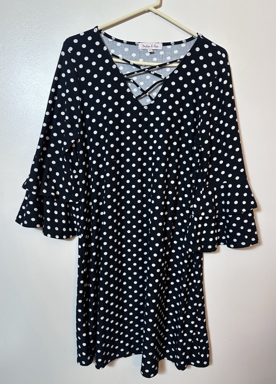 Harlowe Rose Women’s Dress Med M Black White Polka Dot Babydoll Bell Lace Goth - Picture 1 of 10